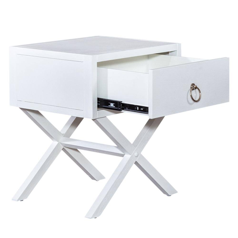 Front. Liberty Furniture Industries - East End 1 Drawer Accent Table in Wirebrushed White - White.