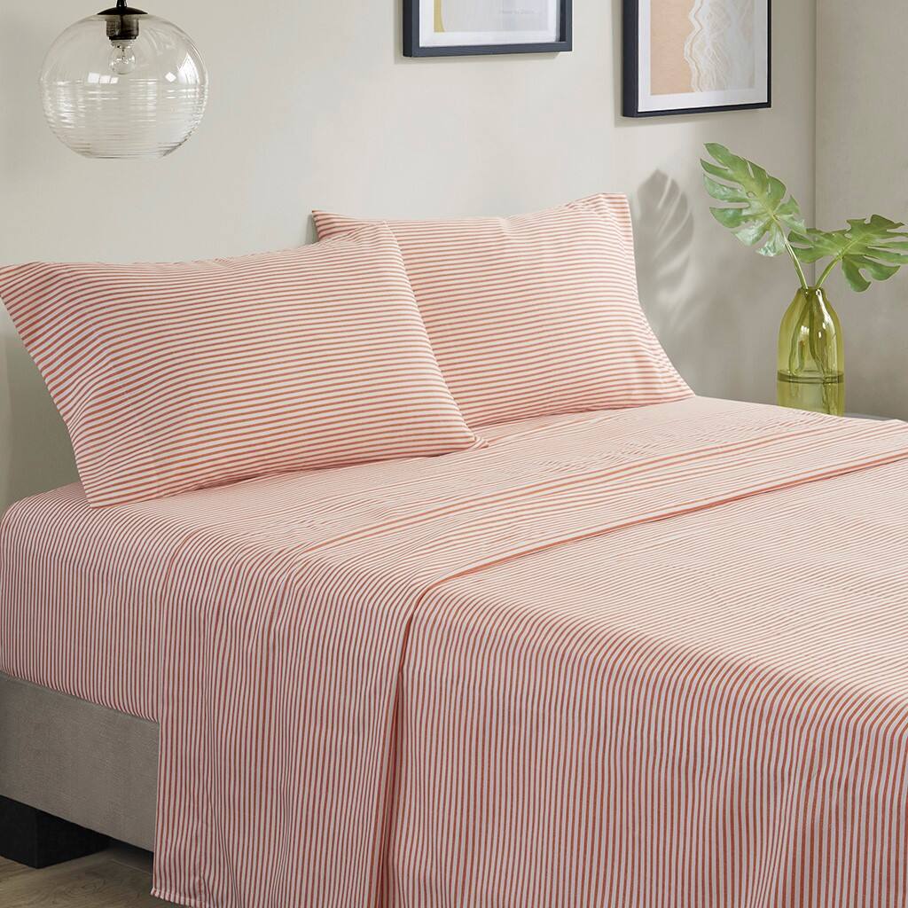 Alt View 2. Gracie Mills - Gracie Mills Ware Striped Comforter Set with Bed Sheets - Coral/Grey.