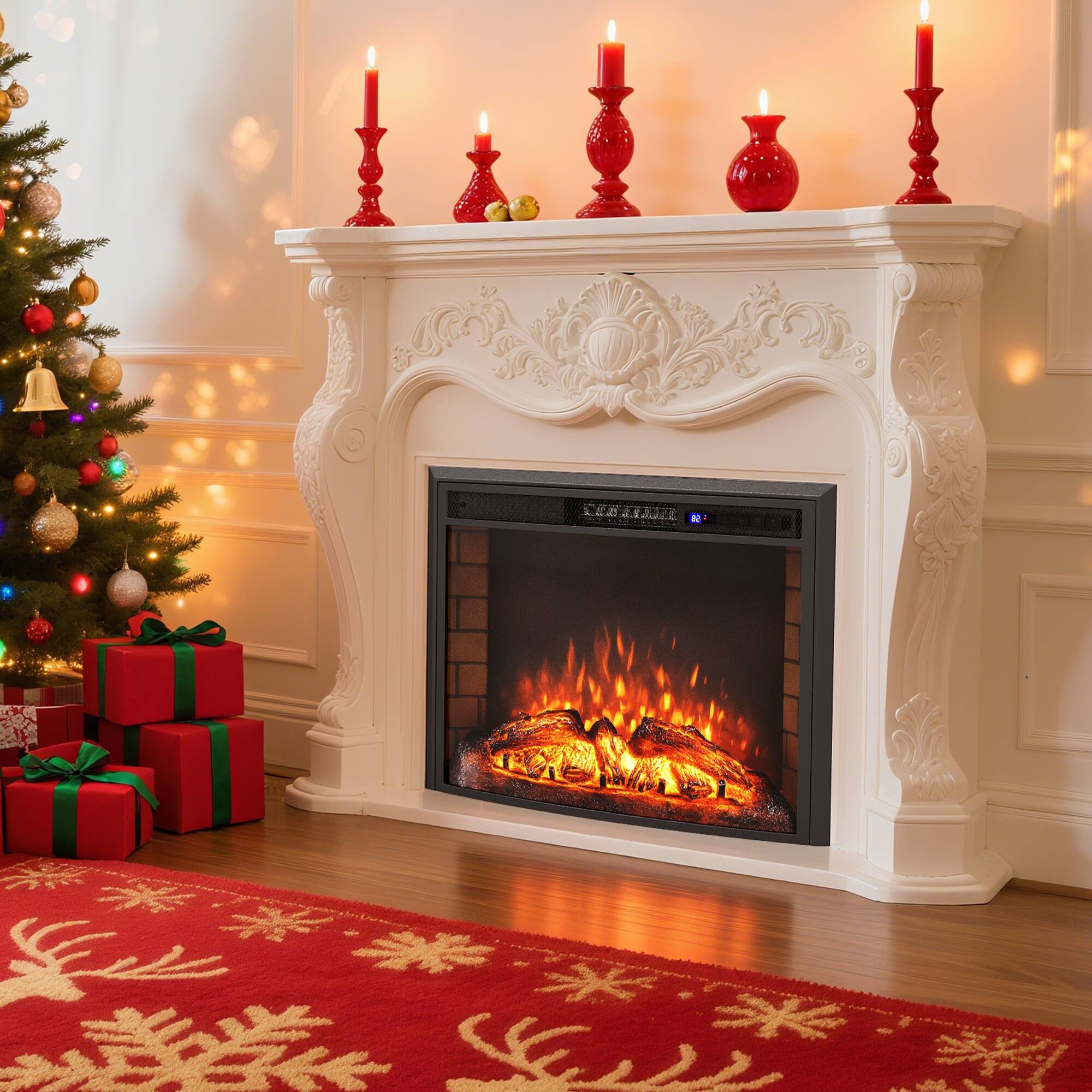 Front. Boyel Living - Curved Recessed Electric Fireplace Insert with Remote Control and Overheat Protection.