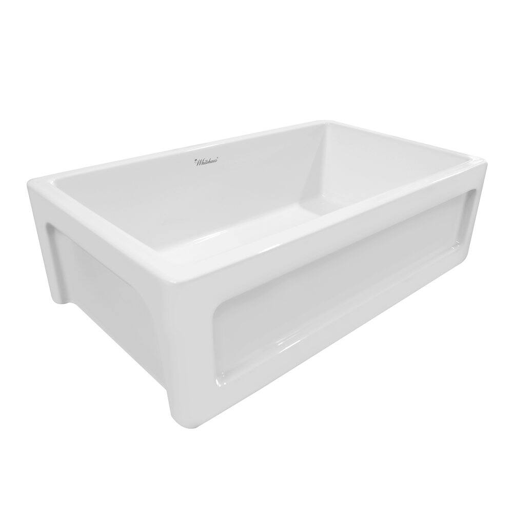 Back. Whitehaus - Shakerhaus 33" Reversible Kitchen Fireclay Sink - White.