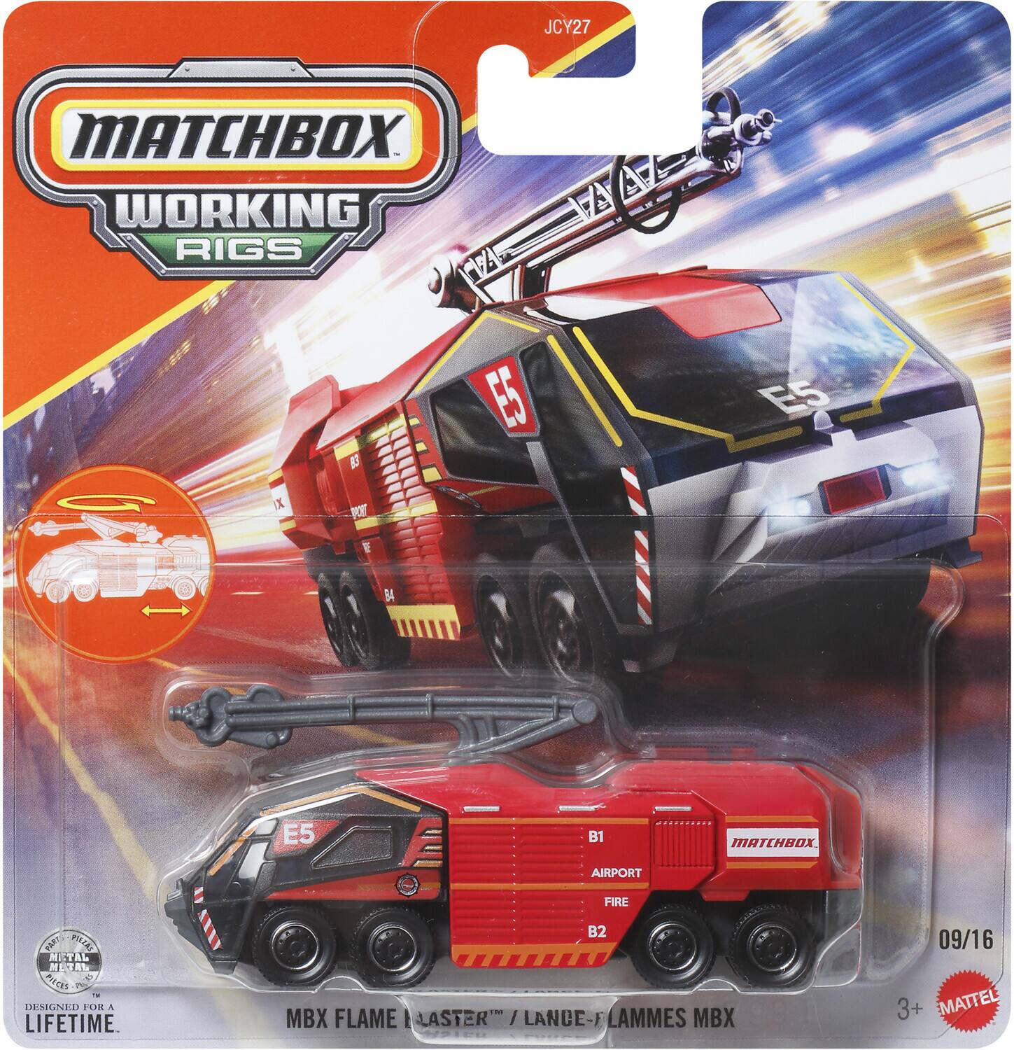 MATCHBOX WORKING RIGS  
JCY27  
MATCHBOX AIRPORT FIRE  
MBX FLAME MASTER / LANCE- / LAMMES MBX  
DESIGNED FOR A LIFETIME  
B1 AIRPORT FIRE B2  
09/16  
3+  
MATTEL