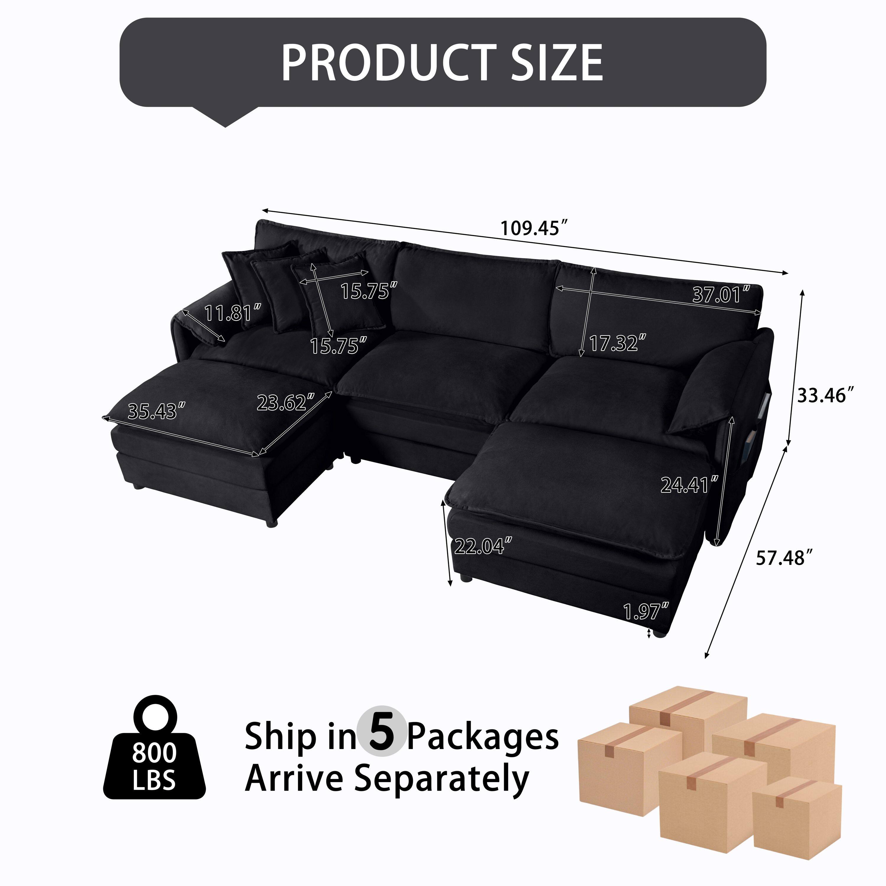 PRODUCT SIZE  
109.45"  
11.81"  
15.75"  
15.75"  
17.32"  
37.01"  
35.43"  
23.62"  
33.46"  
24.41"  
22.04"  
57.48"  
1.97"  
800 LBS  
Ship in 5 Packages  
Arrive Separately