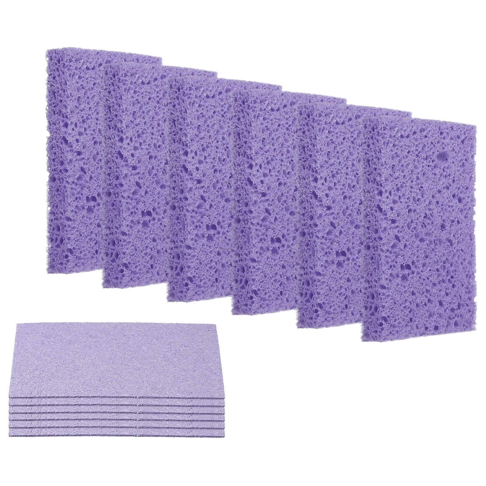 Unique Bargains - 12pcs Cellulose Square Sponges Non-Scratch Compressed Scrubber for Kitchen Bathroom Household Cookware & Cleaning DIY - Purple