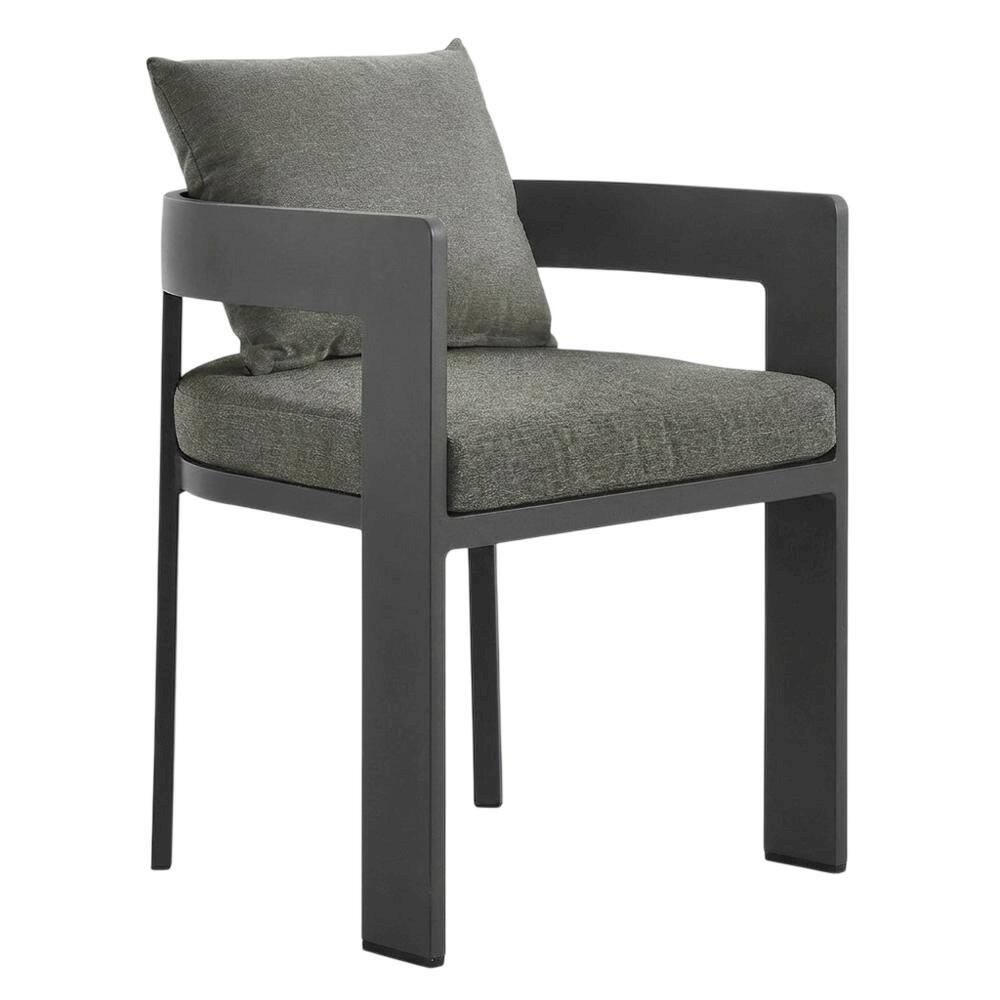 Front. Outdoor Escape - Aluminum Outdoor Patio Dining Chair With Cushioned Seat And Stylish Design - Gray.