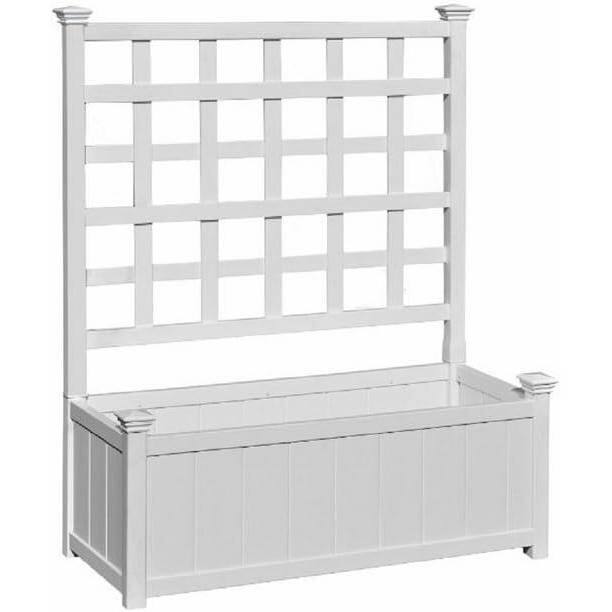SlickBlue - Outdoor Raised Planter Box with Trellis Vinyl - White