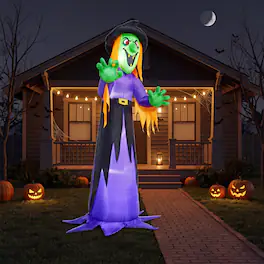 Joyfy - 12FT Tall Witch Inflatable Halloween Decoration – Built-in LEDs for Yard, Garden, Lawn, Indoor & Outdoor Party Displays - Multicolor