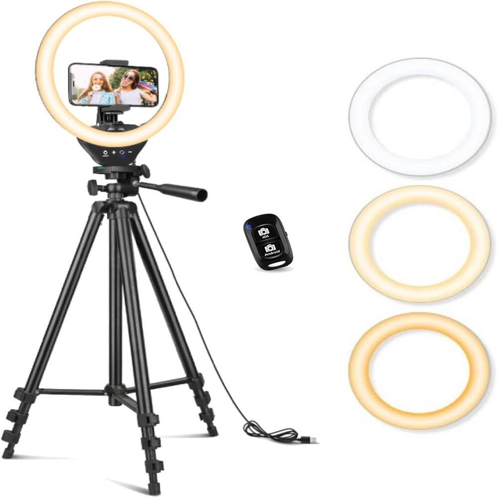 PARKER SLATER - 10'' Ring Light with 50'' Tripod Stand, LED Circle Light with Phone Holder for Makeup, Live Streaming, YouTube, TikTok,