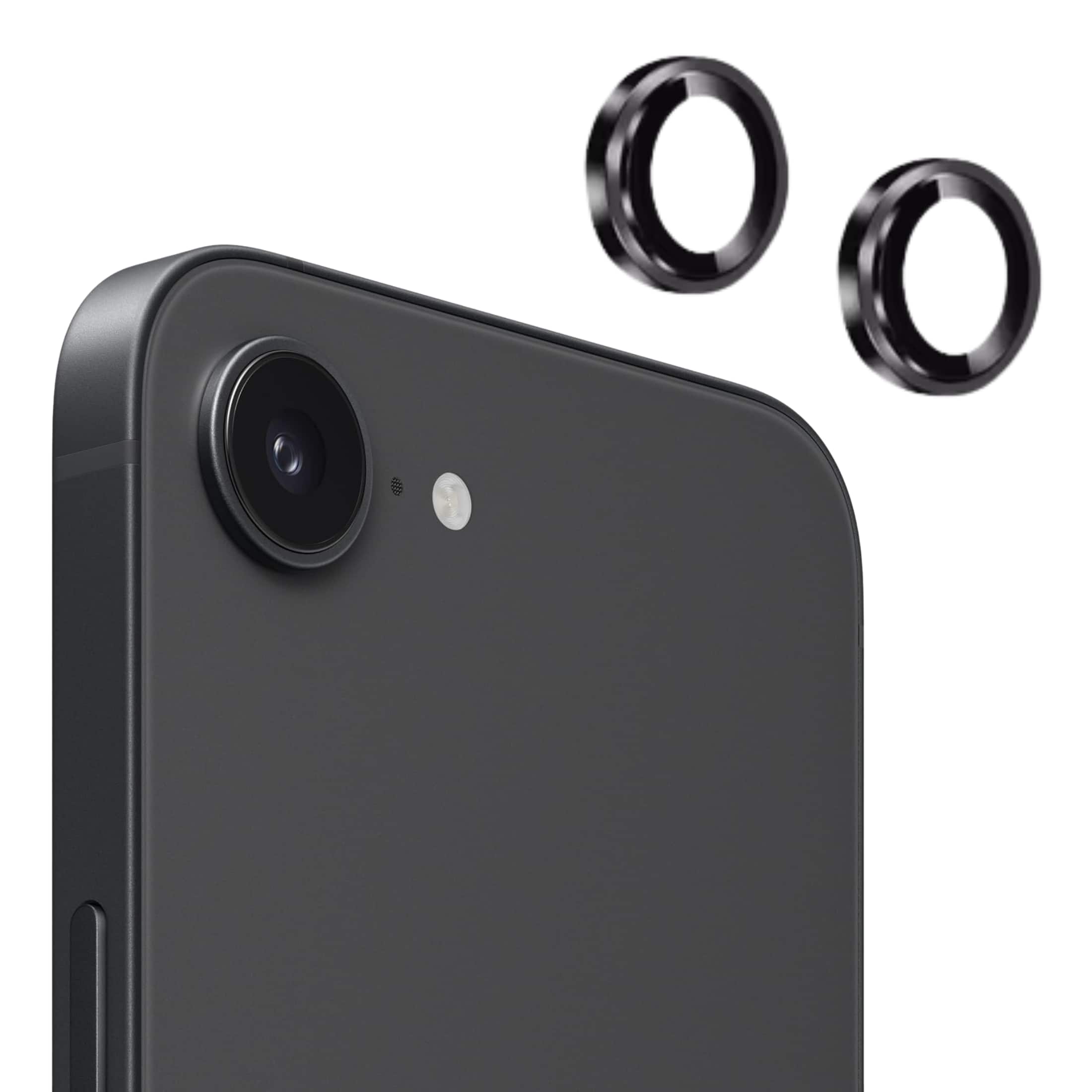 Entronix - Luxury Metal Camera Lens Protector for iPhone 16E - 2-Piece Set - Black