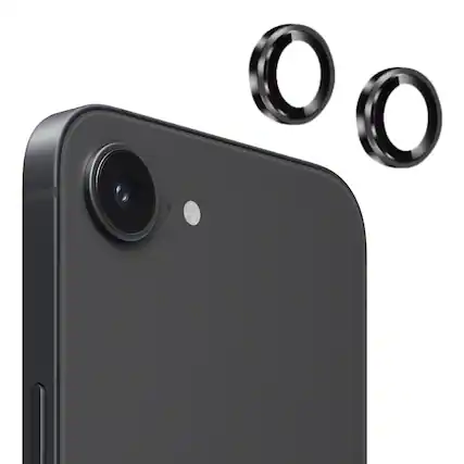 Front. Entronix - Entronix Luxury Metal Camera Lens Protector for iPhone 16E - 2-Piece Set - Black.
