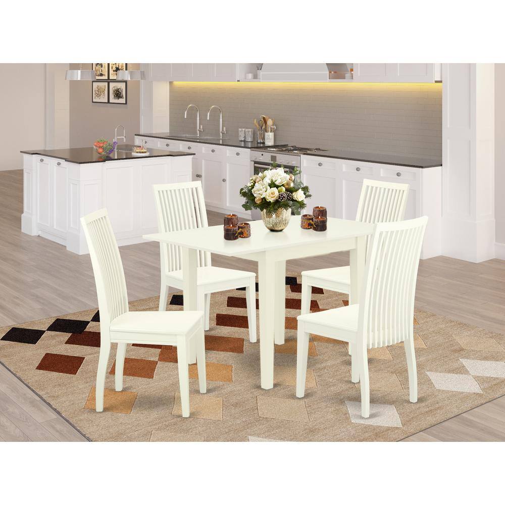Angle. East West Furniture - Dining Room Set Linen White - Brown.