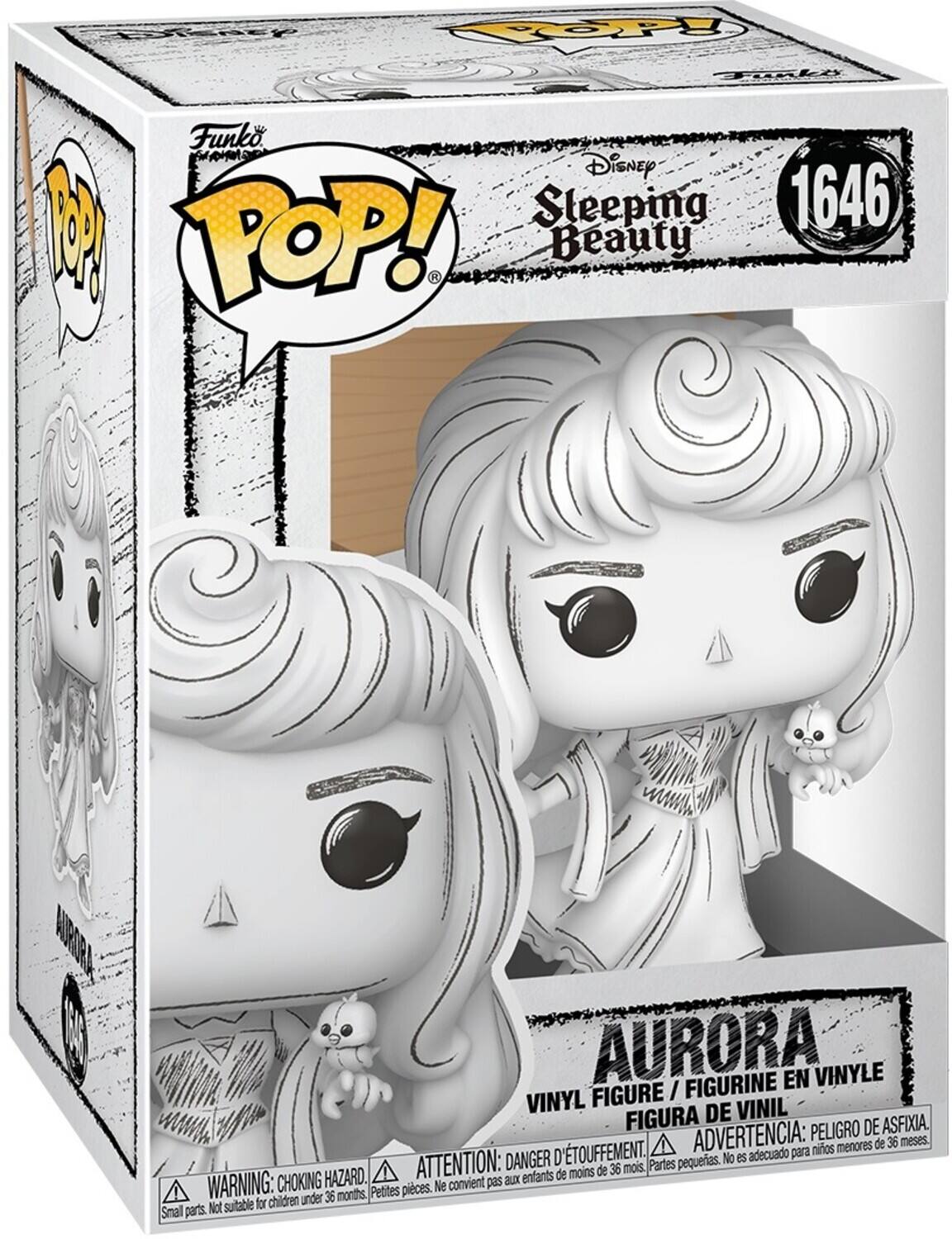 Sure, here is the corrected and grouped text from the image:

---

**Funko POP!**

**Disney Sleeping Beauty**

**1646**

**AURORA**

**VINYL FIGURE / FIGURINE EN VINYLE / FIGURA DE VINIL**

**WARNING: CHOKING HAZARD. Small parts. Not suitable for children under 36 months.**

**ATTENTION: DANGER D'ÉTOUFFEMENT. Petites pièces. Ne convient pas aux enfants de moins de 36 mois.**

**ADVERTENCIA: PELEGRÓ DE ASFIXIA. Partes pequeñas. No es adecuado para niños menores de 36 meses.**

---

This text is from the packaging of a Funko Pop! vinyl figure of Aurora from Disney's Sleeping Beauty.