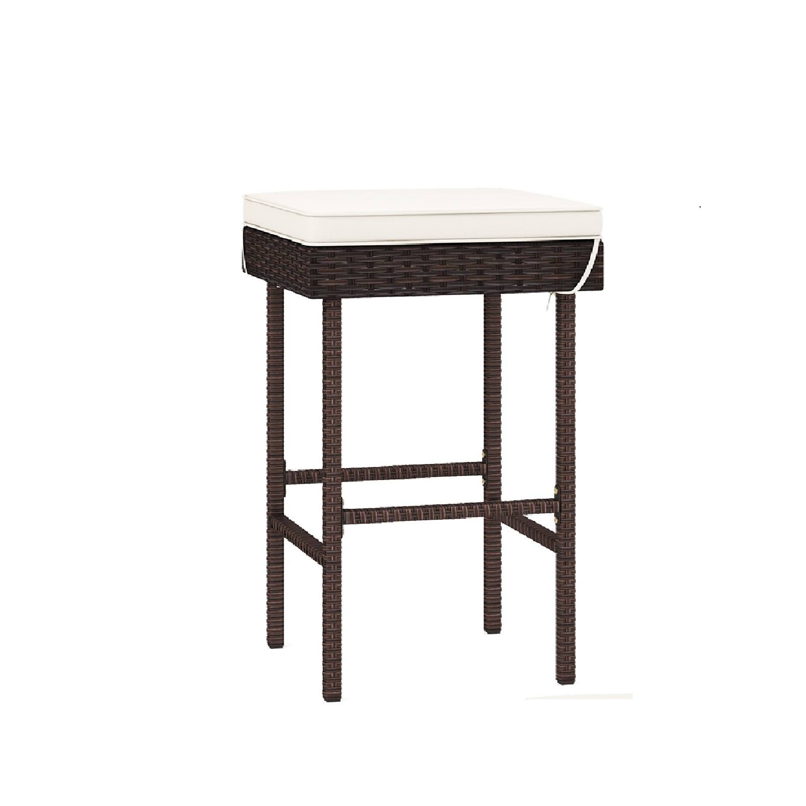 Alt View 3. Gymax - Gymax 2PCS Rattan Barstools Patio Wicker Bar Height Chairs w/ Footrest - Off White, Mix Brown.