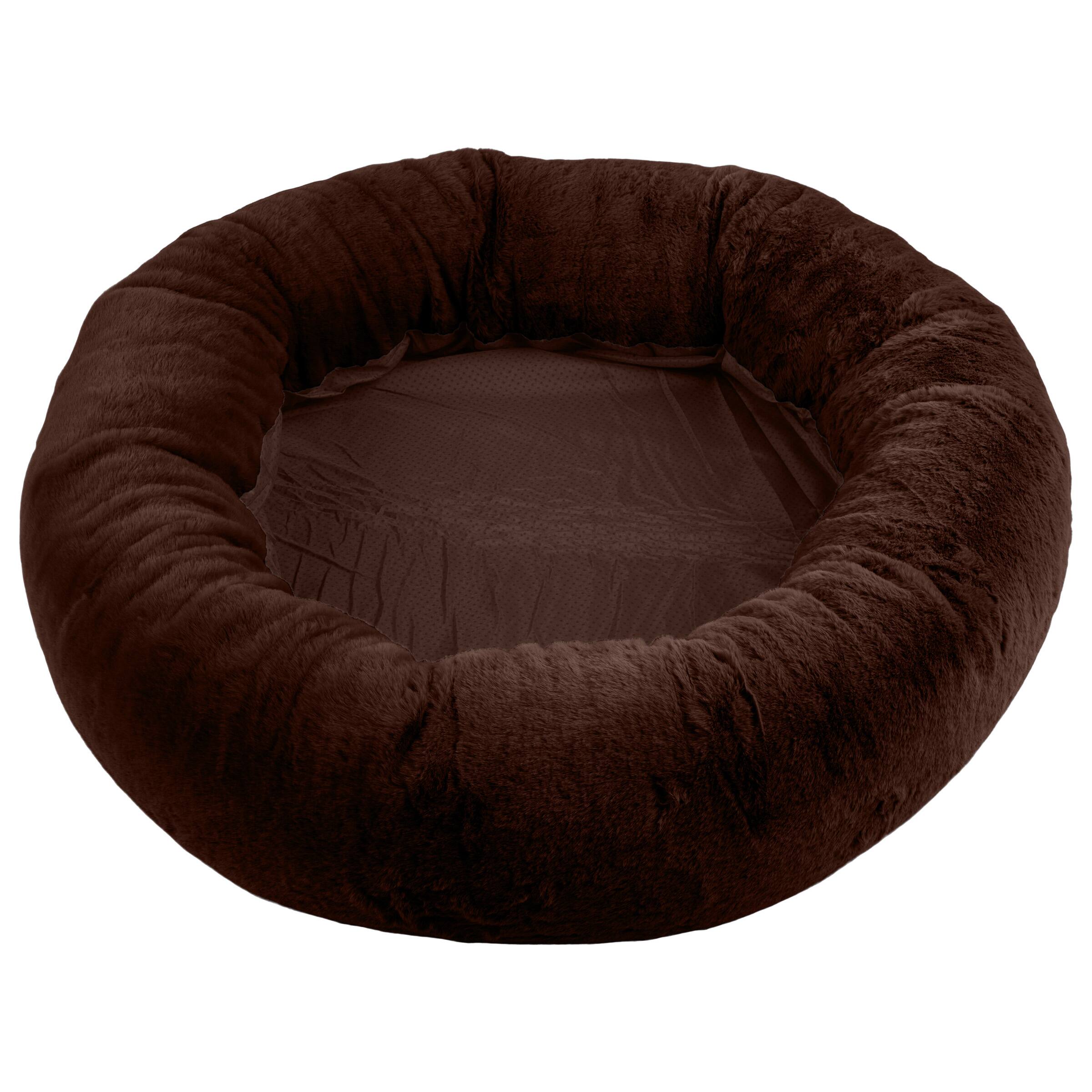 Back. PetMaker - 30in Donut Dog Bed for Medium Pets - DarkBrown.