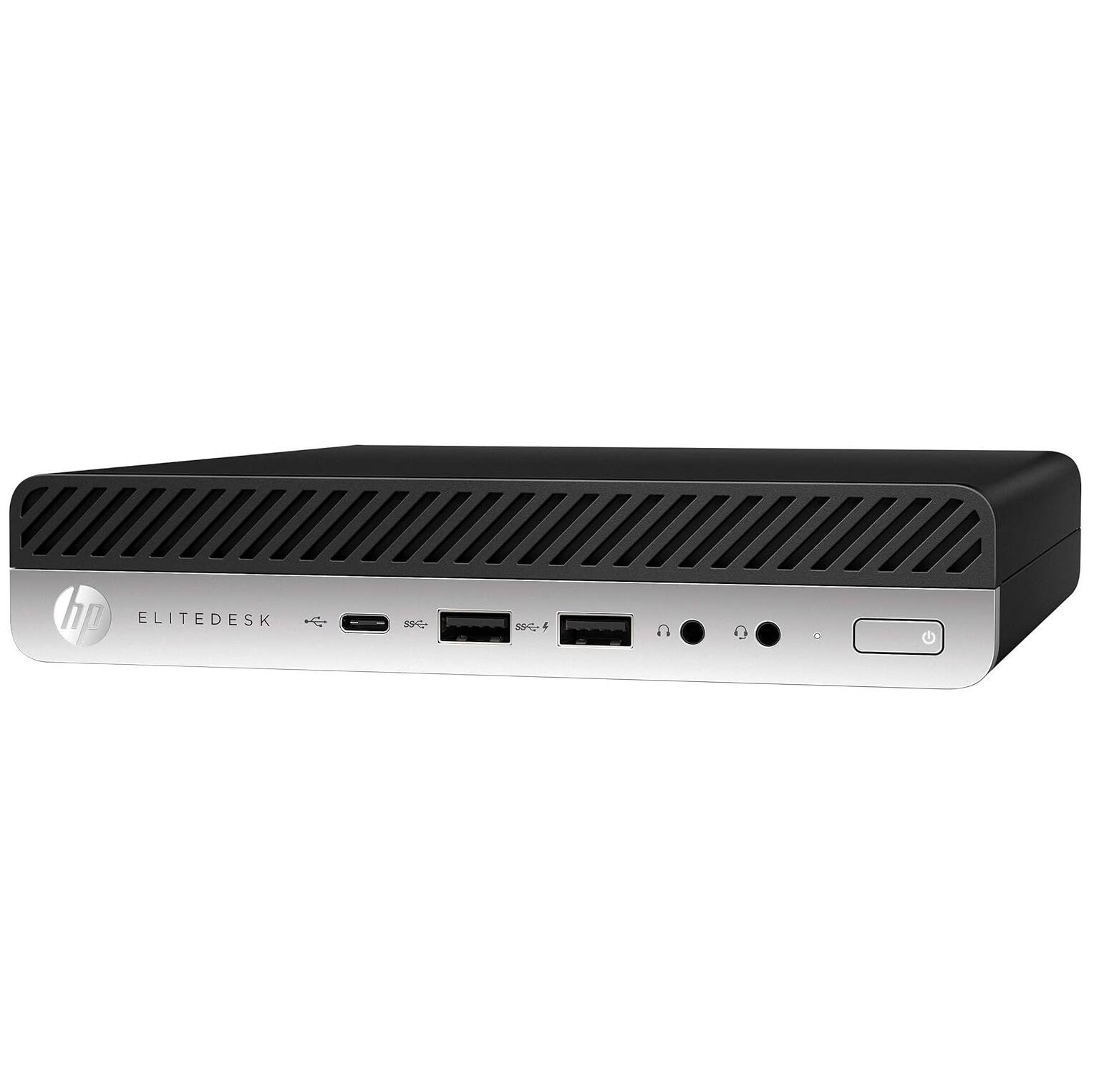 Left. HP - HP ProDesk 400 G4 MINI Desktop PC, Intel Core i5-8500T, 8GB DDR4 RAM, 256GB SSD, Wi-Fi & BT, Keyboard & Mouse, Win11Pro - Black.