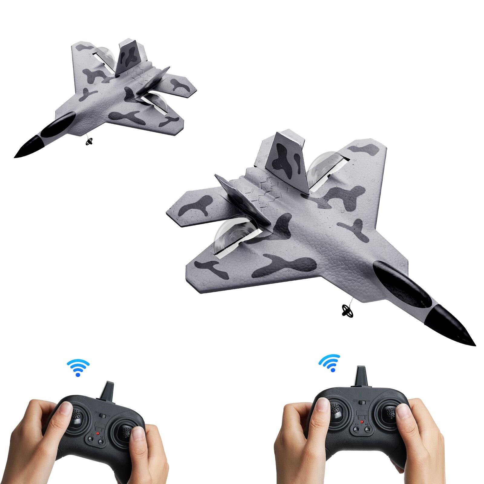 Glintex - RC Plane 2.4GHz 2CH Fighter Airplane with 6-Axis Gyro, Ready to Fly Glider Toy with 2 Batteries for Kids & Beginners