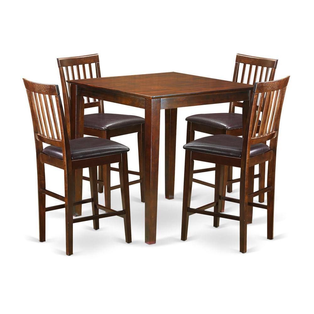 Left. East West Furniture - 5 Pc Counter height Table-Square gathering Table and 4 Stools - Mahogany.