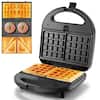 Front. OSTBA - 3-in-1 Sandwich Maker 750W, Panini Press & Waffle Iron, 3 Removable Non-stick Plates for sandwiches, grilled, steak - Black.
