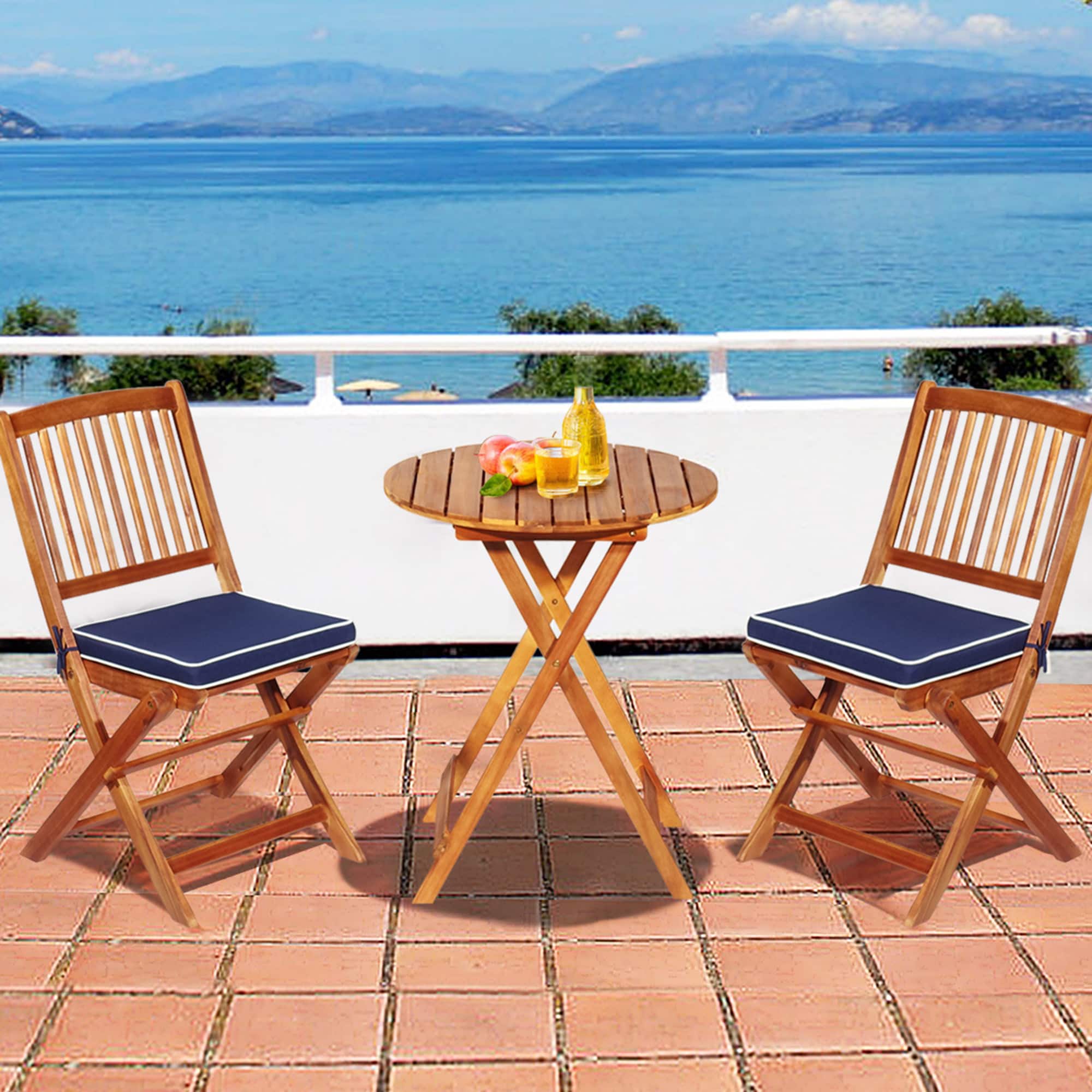 Gymax - 3PCS Folding Patio Conversation Set Acacia Wood Bistro Set w/ Cushions - as pic price history on PriceWatchPro