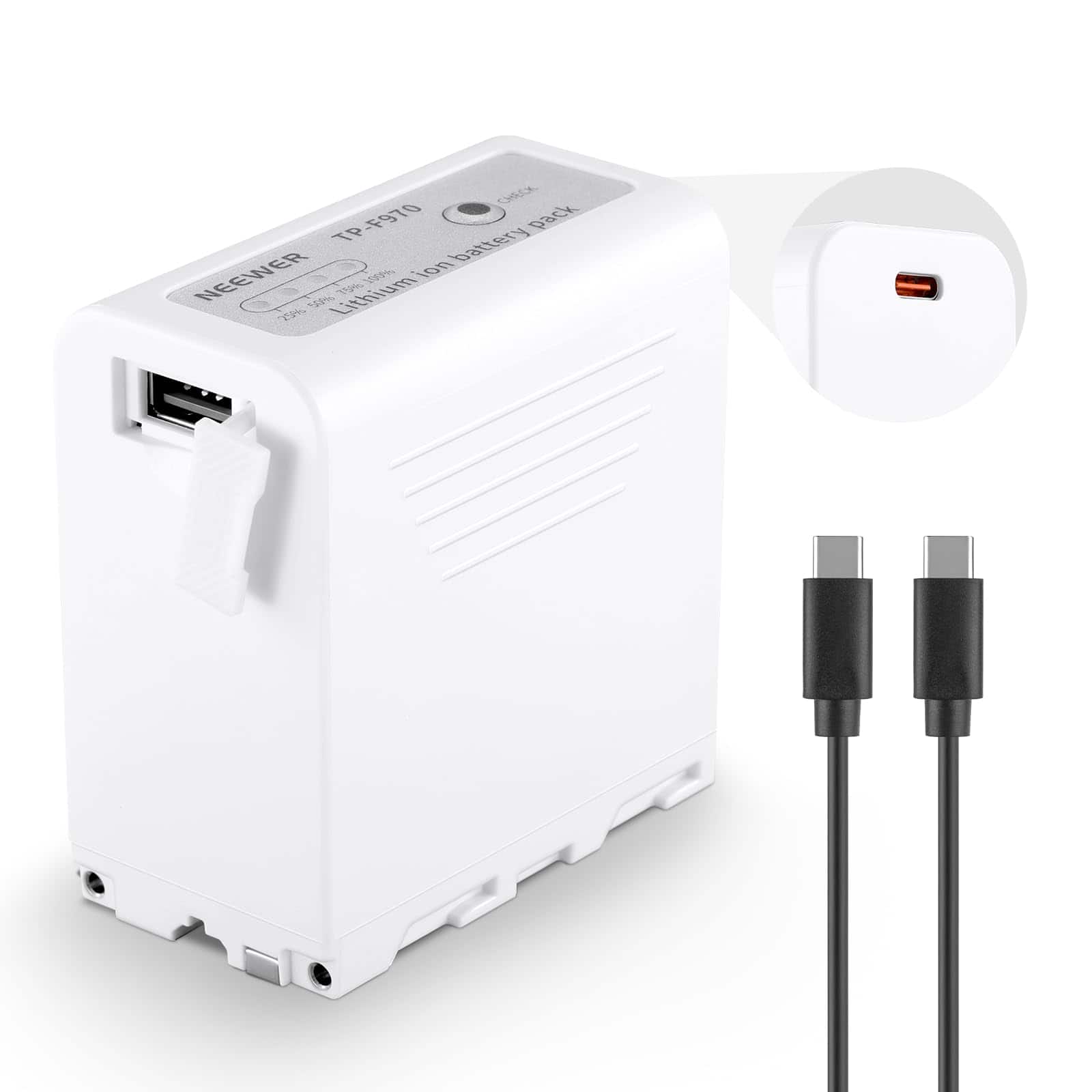 Neewer - 10500mAh NP-F970 Battery, 20W PD USB-C, White
