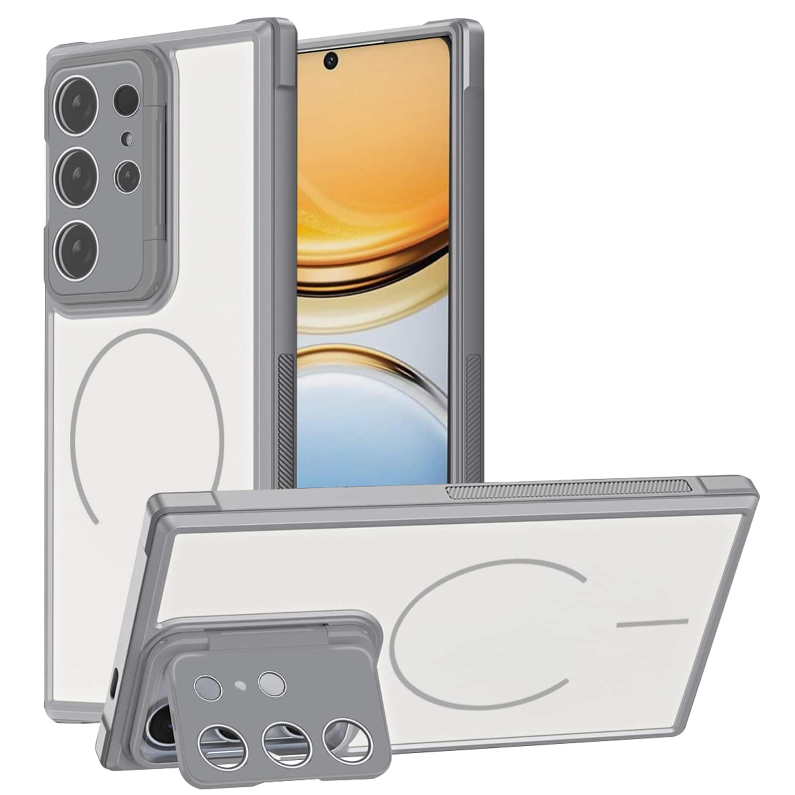 Dteck - for Samsung Galaxy S26 Ultra Magnetic Case with Integrated Lens Kickstand Cover,Matte Soft TPU Non-Slip Frame Cover - Gray
