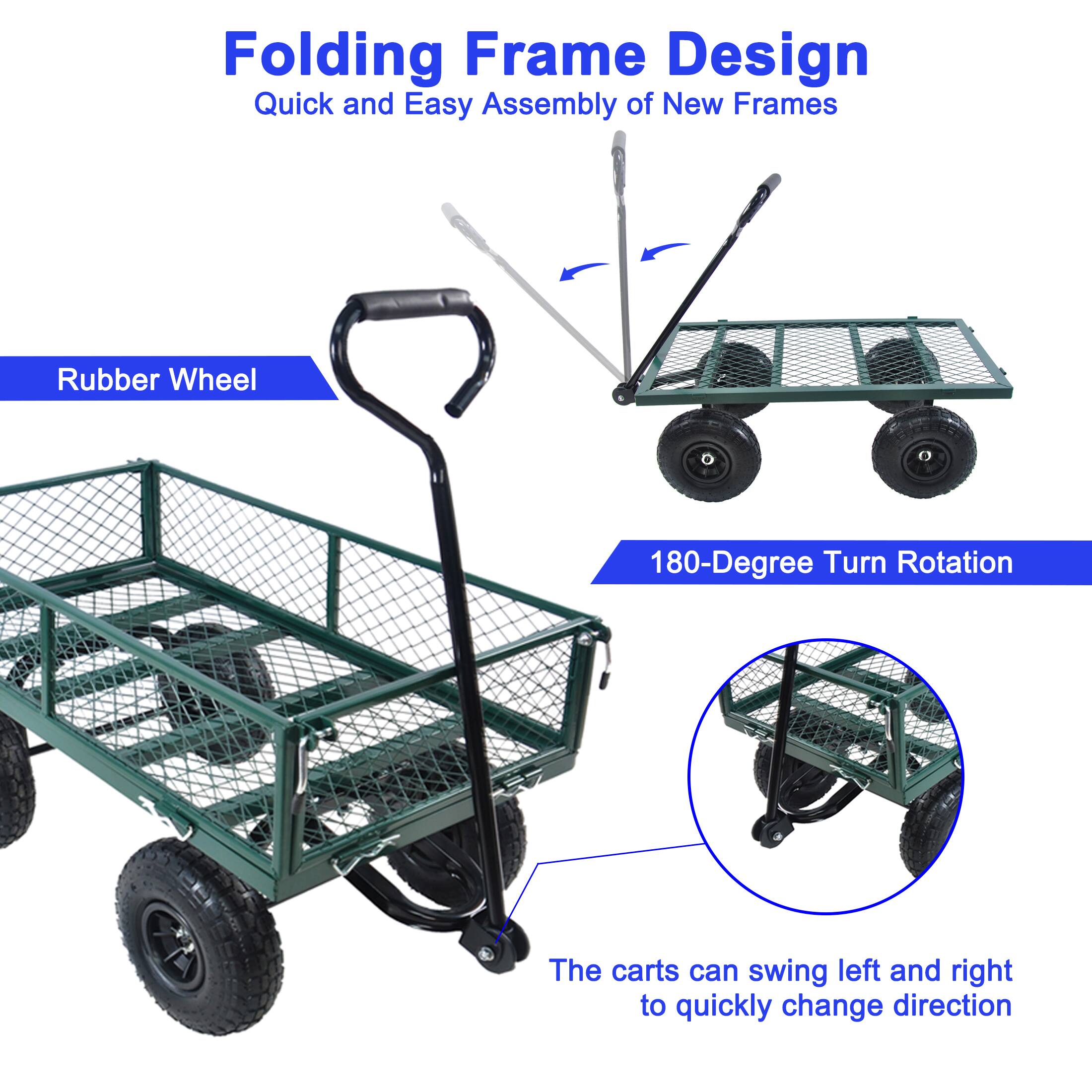 Folding Frame Design  
Quick and Easy Assembly of New Frames  

Rubber Wheel  

180-Degree Turn Rotation  

The carts can swing left and right to quickly change direction
