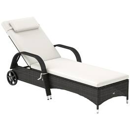 Outsunny - Wicker Outdoor Chaise Lounge, 5-Level Adjustable Backrest PE Rattan Pool Lounge Chair with Wheels, Cushion & Headrest - Deep Coffee and Cream White