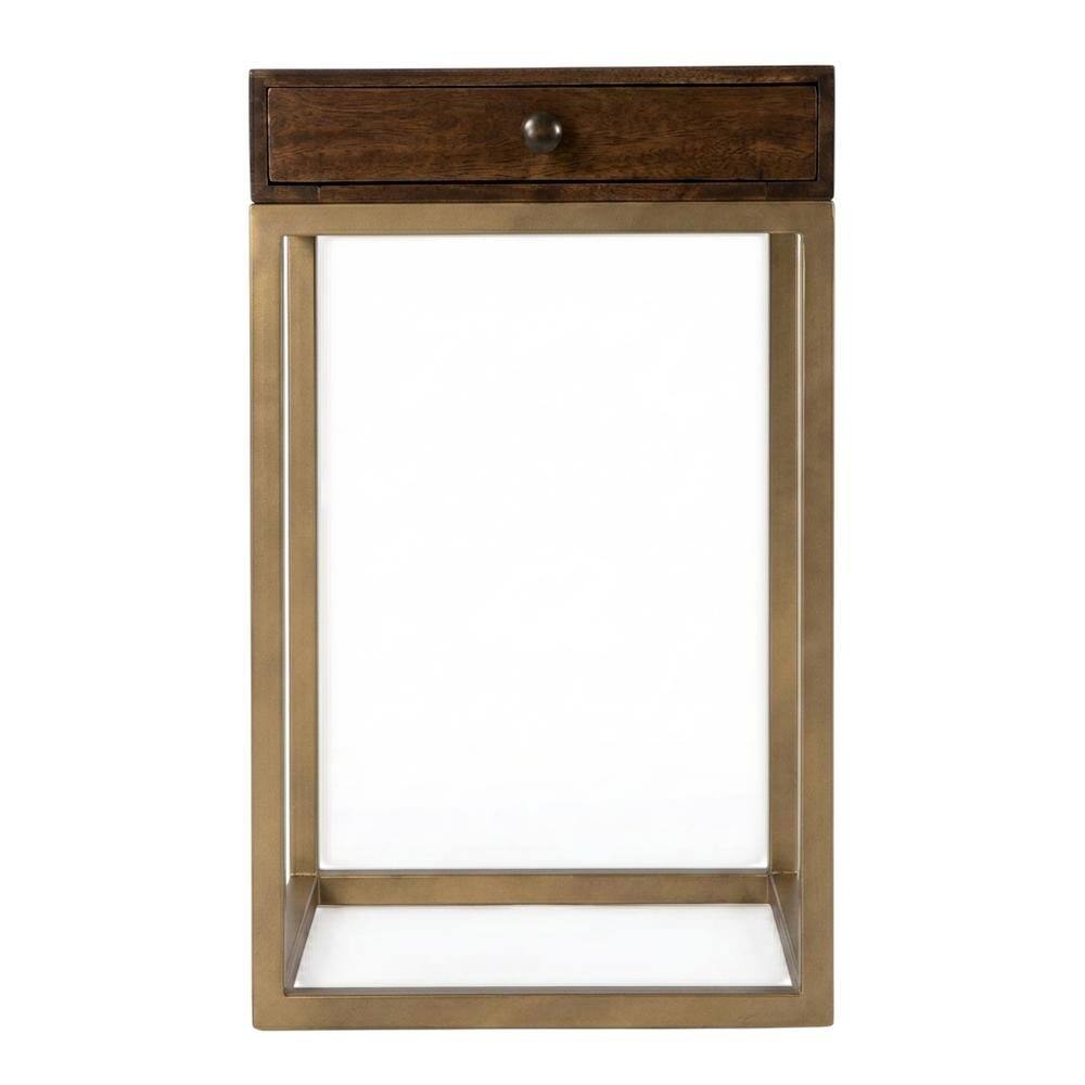 Left. Starlight Canyon Home - C Shaped End Table with Drawer, Mid-Century Modern Side Table for Living Room - Medium Brown.