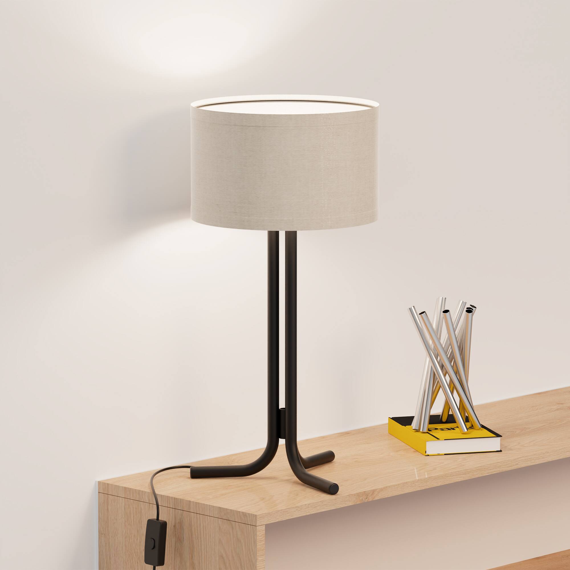 Left. Infibrite - Classic Elegance 20 Inch Table Lamp with Cylindrical Shade, E26 Bulb Compatible - White.