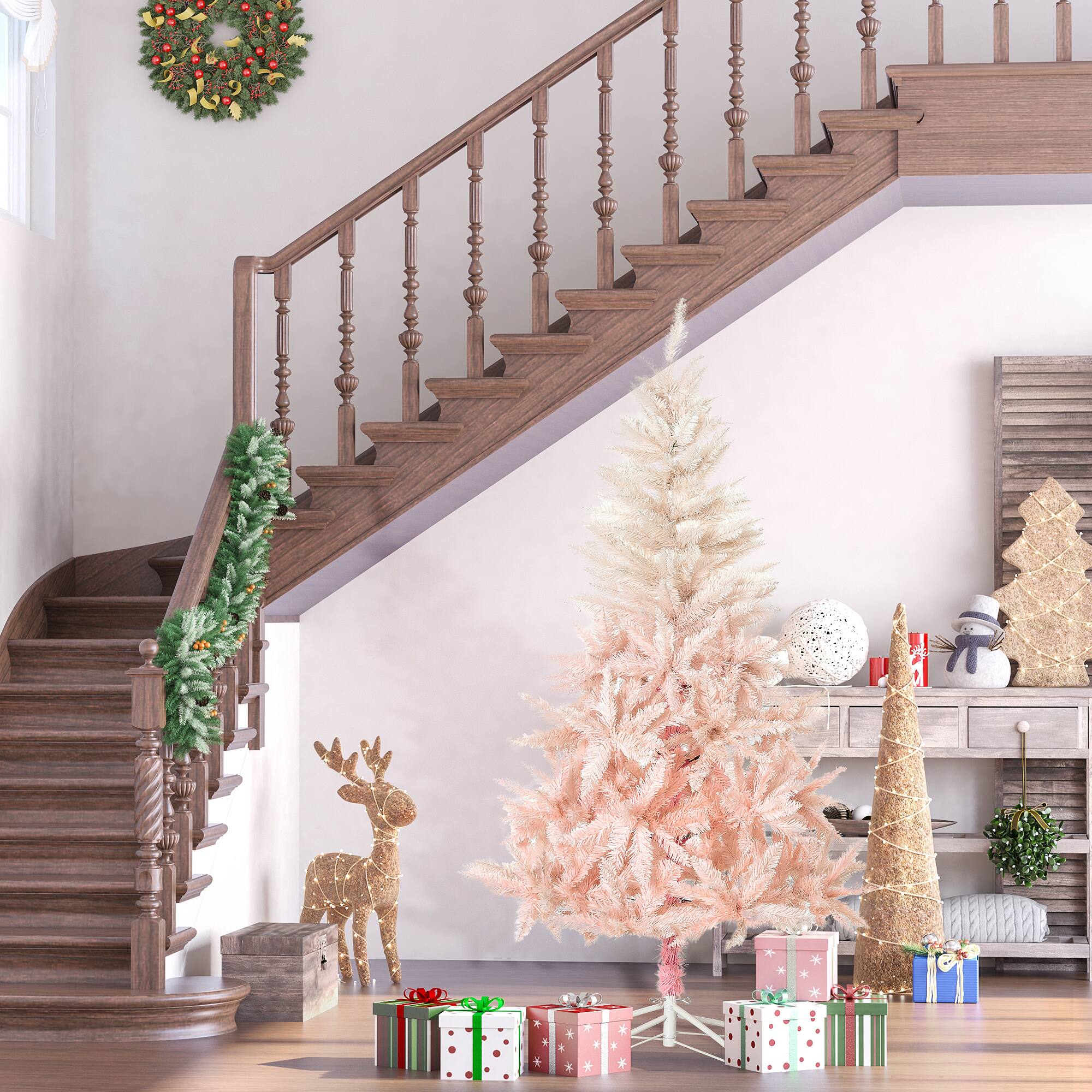 Alt View 1. Homcom - Unlit Spruce Artificial Christmas Tree with Realistic Branches and 1000 Tips - Pink.