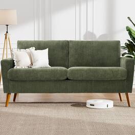 Dyonery - 68" Sofa Fabric Couch Comfy Loveseat with Spring Cushion Solid Wood Green+corduroy - Green