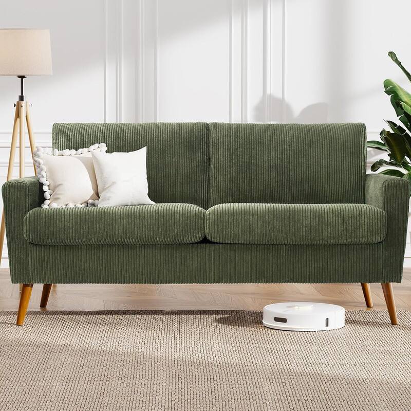 Dyonery - 68" Sofa Fabric Couch Comfy Loveseat with Spring Cushion Solid Wood Green+corduroy - Green