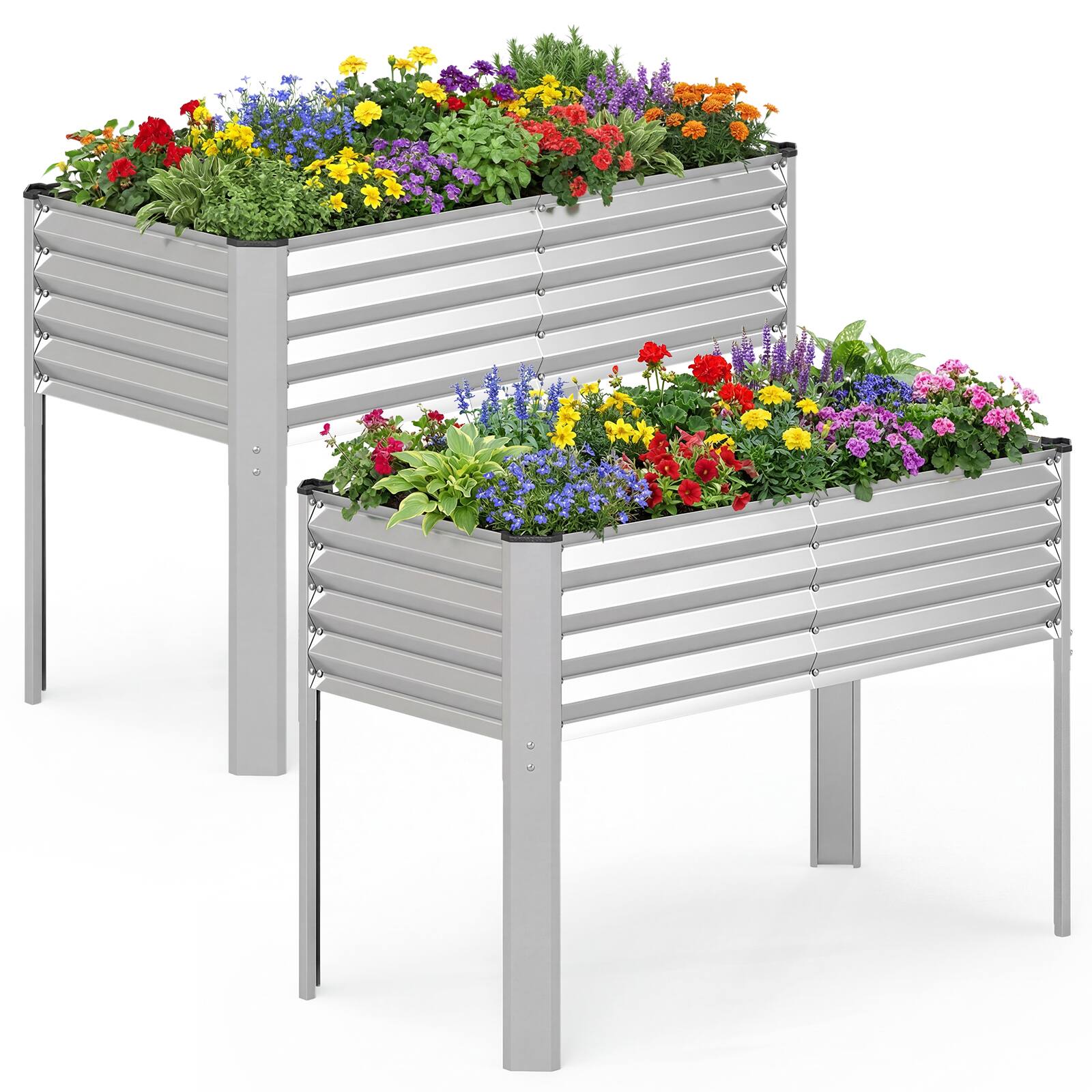 Front. Costway - Costway 2 PCS Galvanized Raised Garden Bed with Legs, Metal Elevated Planter Box for Flowers - Sliver.