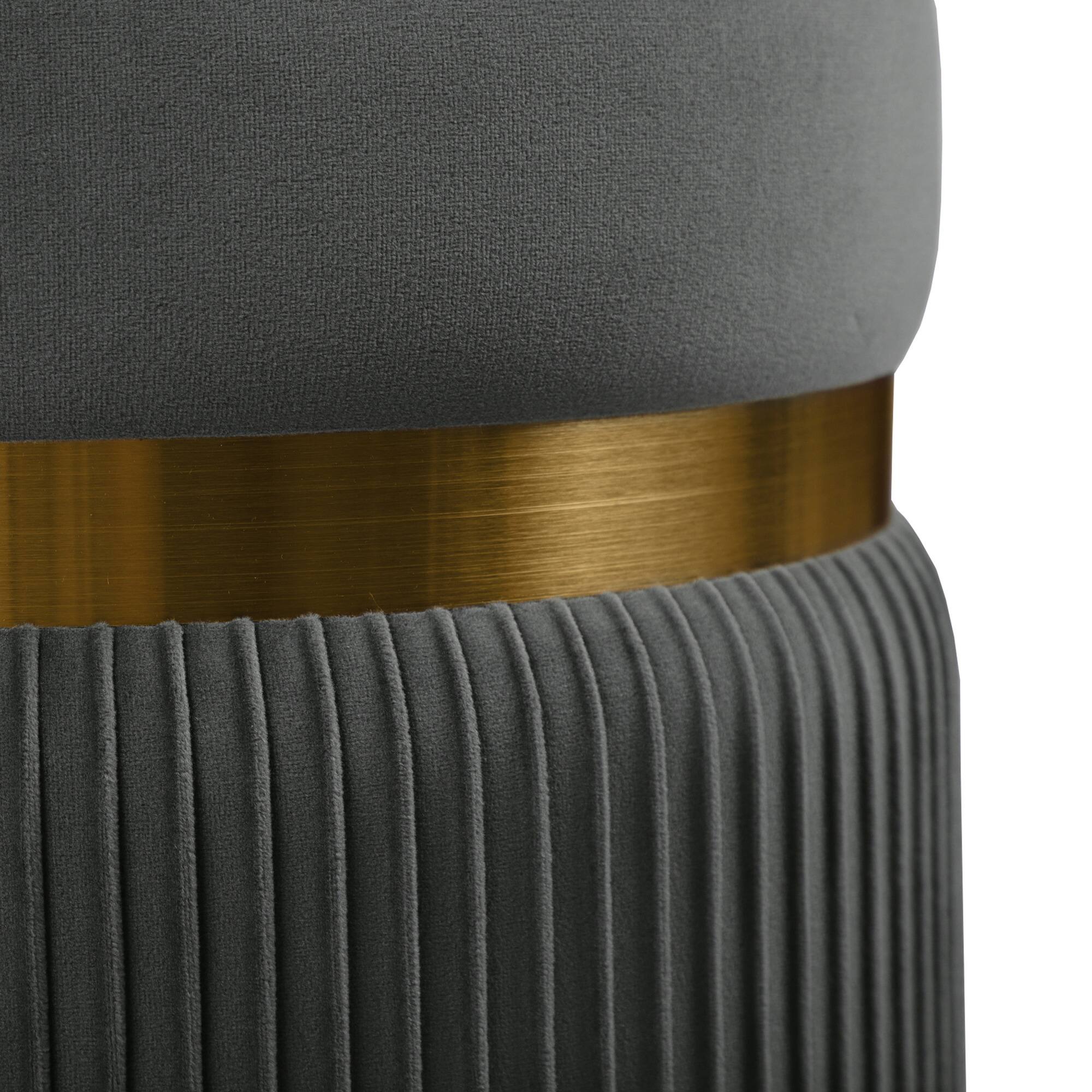Alt View 4. GOODSILO - Modern Velvet Round Storage Ottoman with Tufted Design for Living Room and Bedroom - Grey+Gold.