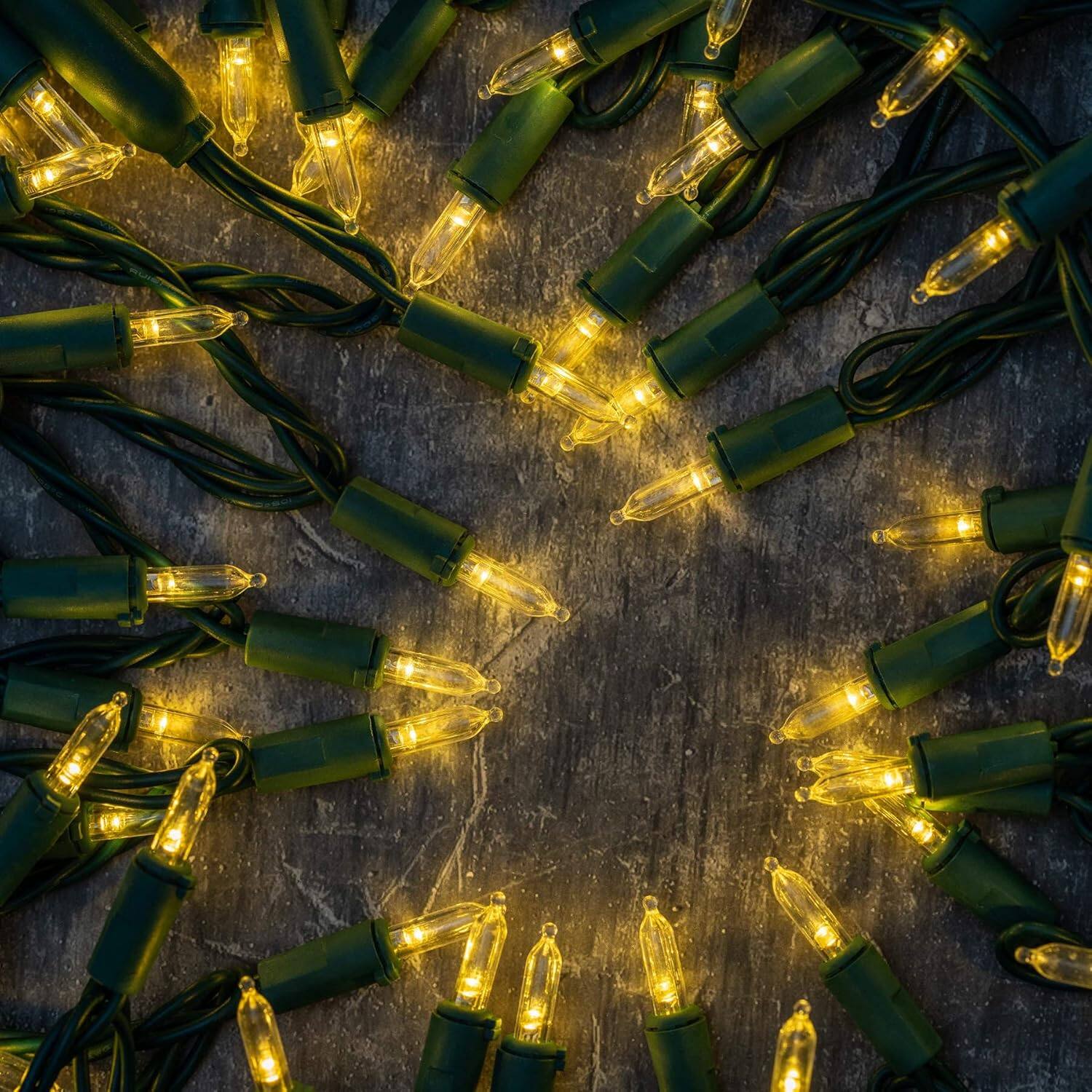 Back. Schertz - 200 LED Warm White Christmas Lights, 2-Pack 25FT Green Wire Mini String Lights Set - Warm White.