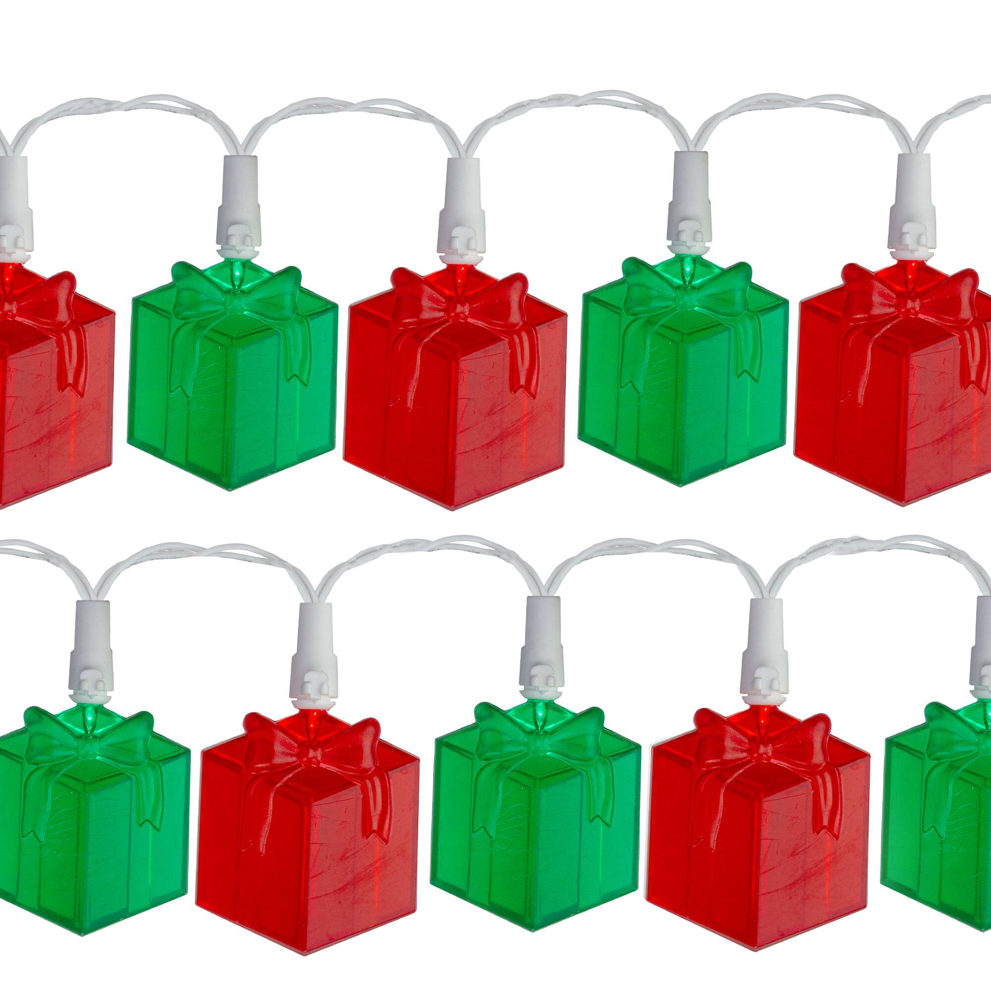 Alt View 4. Sienna - LED Gift Box Christmas Lights - Red and Green - 9.5' White Wire - Clear Lights - 20ct - Red.
