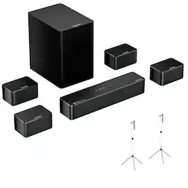 Ultimea - Poseidon D80 Boom 7.1 Channel Sound bar with Dolby Atmos, Surround sound system + Steady 300 Speaker Stand - Black