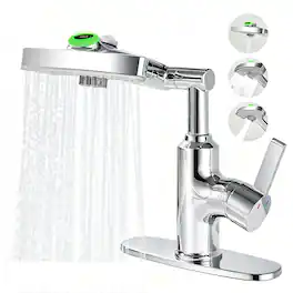 Boyel Living - LED Temperature Display Bathroom Faucet 3 Water Modes & 360° Rotating Spout Single Handle Vanity Sink Faucet - Chrome