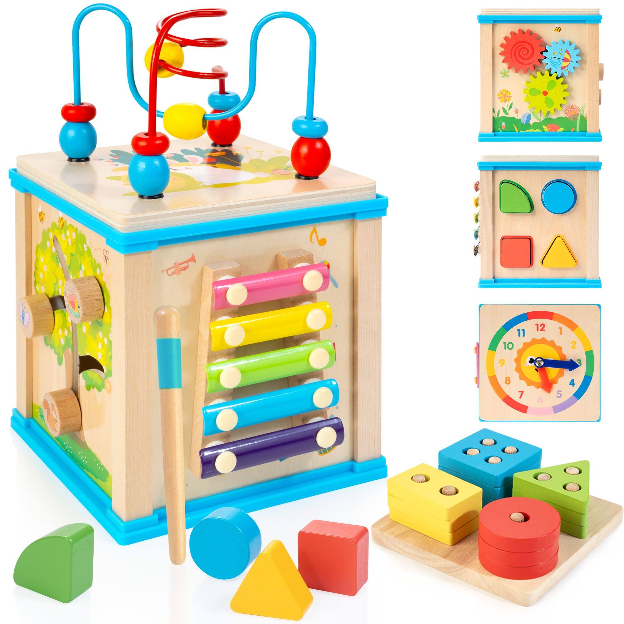 PARKER SLATER Wooden 7 in 1 Activity Cube| Montessori Toys For 1 2 3 ...