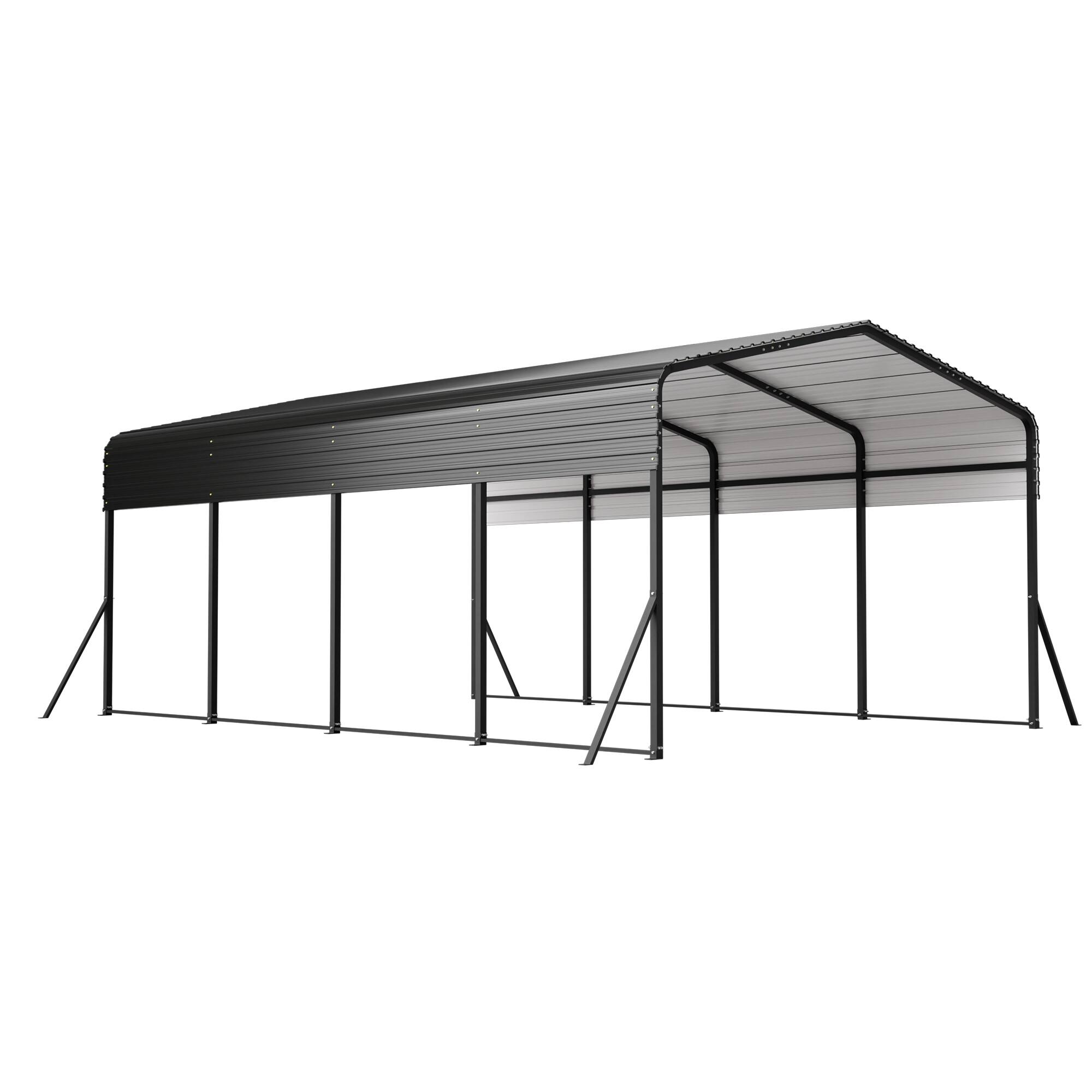 Alt View 6. Mondawe - 13x20 FT Galvanized Steel Carport with Upgraded Triangle Reinforced Frame&4 Poles - Black.