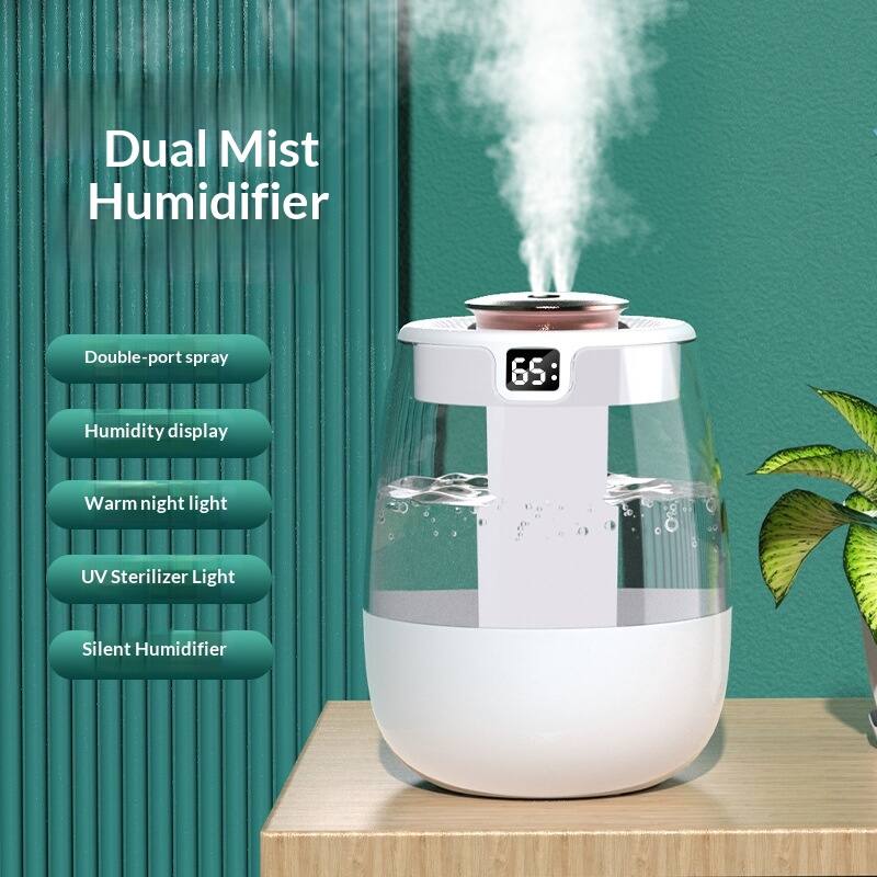 Dual Mist Humidifier

- Double-port spray
- Humidity display
- Warm night light
- UV Sterilizer Light
- Silent Humidifier