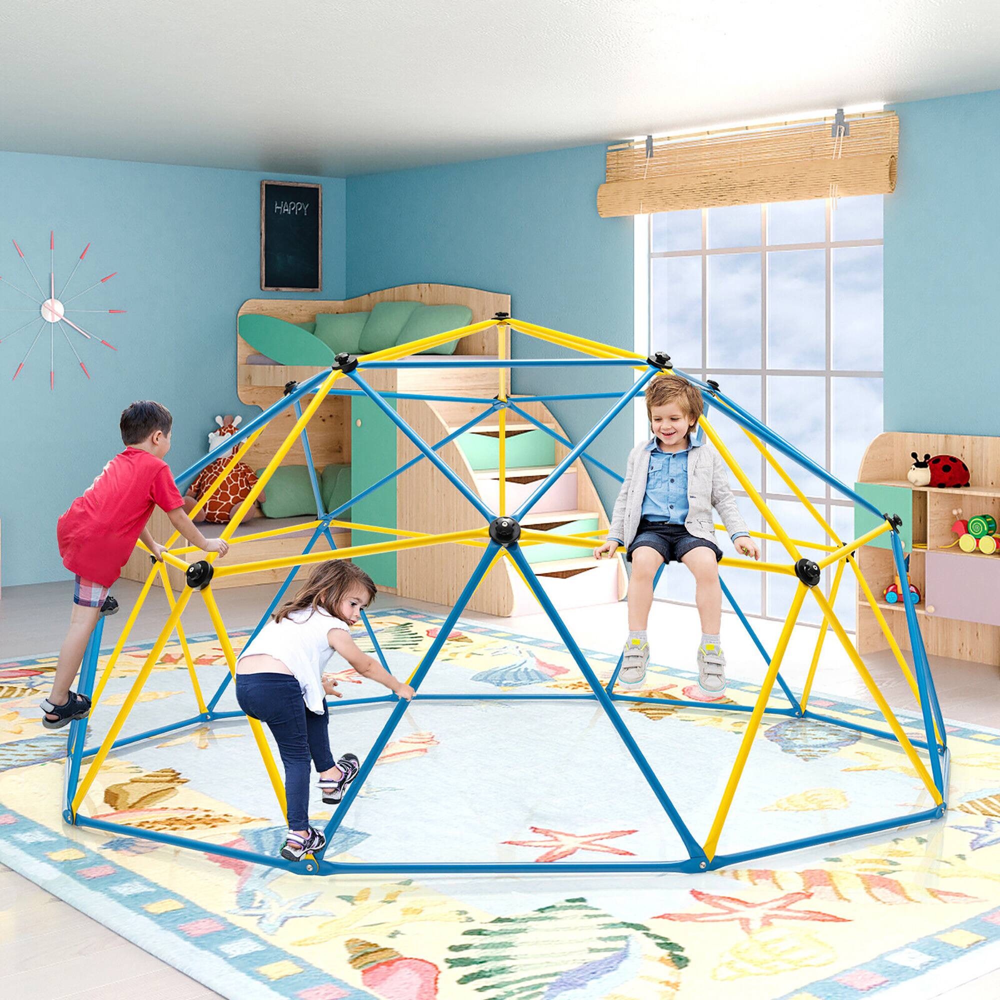 Alt View 3. Gymax - Gymax 10 FT Climbing Dome with Swing Outdoor Kids Play Jungle Gym - Yellow.
