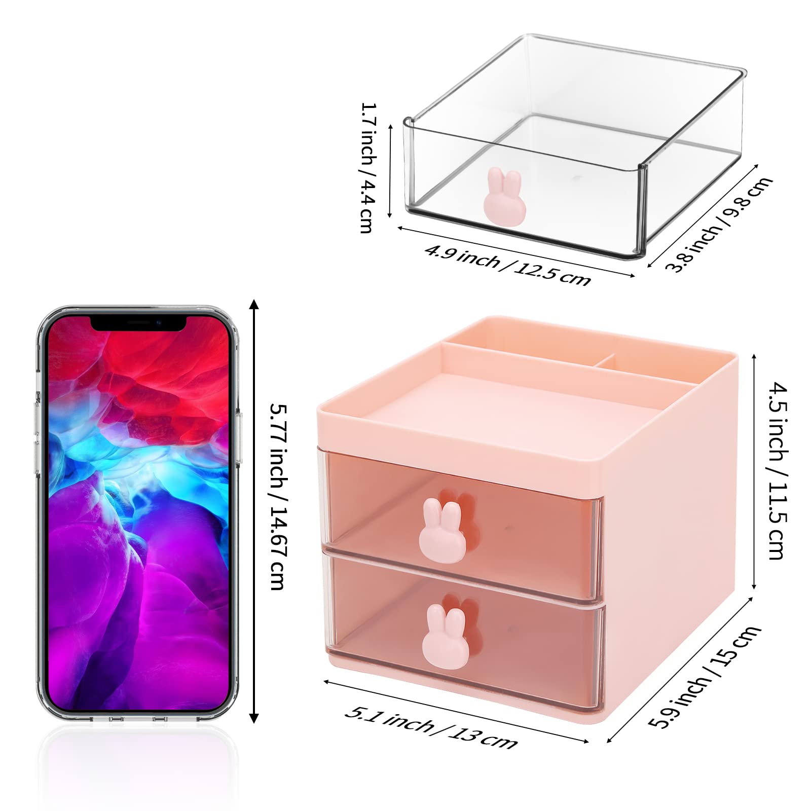 5.77 inch / 14.67 cm  
1.7 inch / 4.4 cm  
4.9 inch / 12.5 cm  
3.8 cm  
4.5 inch / 11.5 cm  
5.1 inch / 13 cm  
5.9 inch / 15 cm