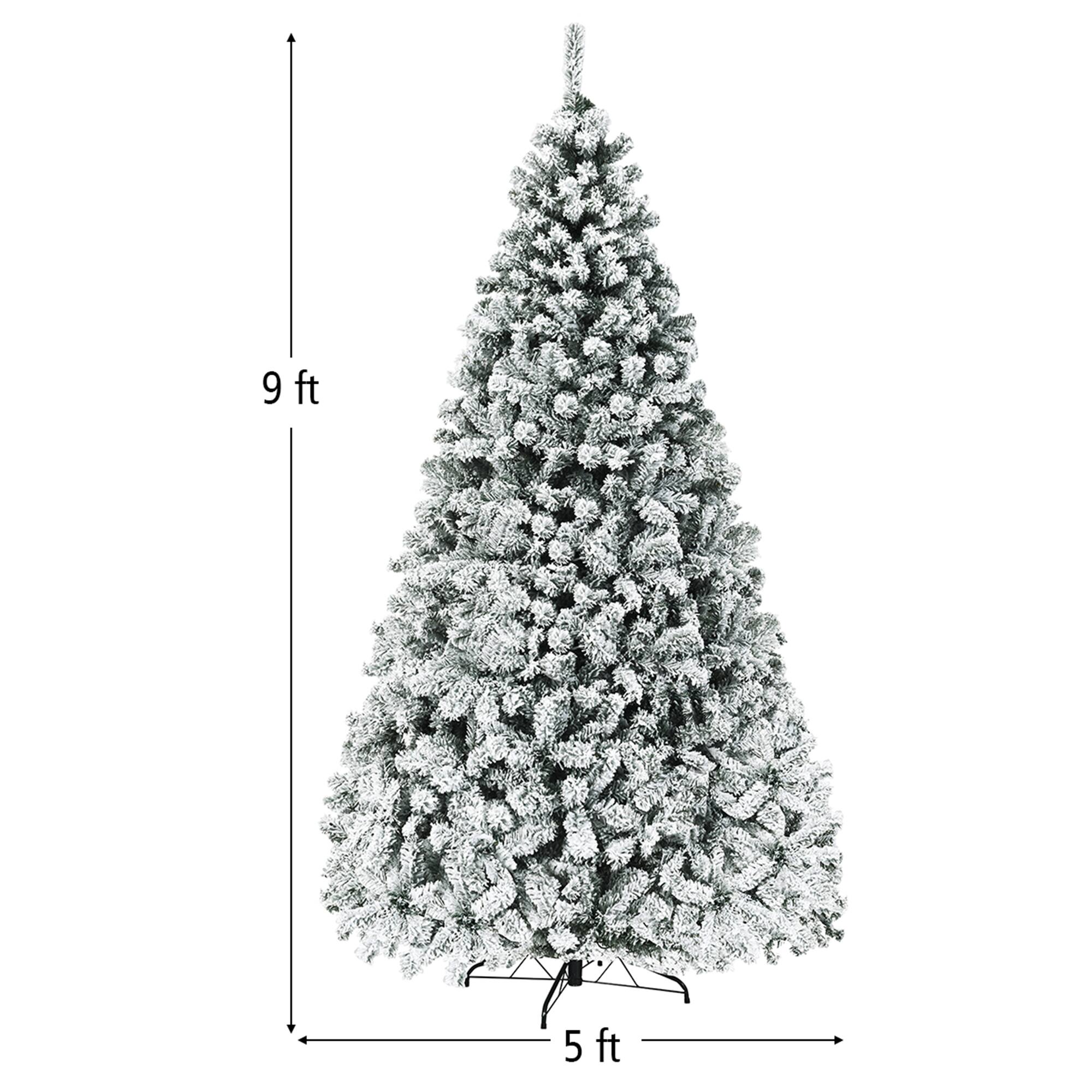 Alt View 1. Gymax - Gymax 9 FT Pre-Lit Christmas Tree Snow Flocked Hinged Pine Tree w/ Metal Stand - White.