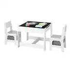 Front. VEVOR - Kids Table and 2 Chairs Set, Toddler Table and Chair Set with Storage Space under the Table, Cloth Storage Box - White + Black + Gray.