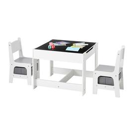 VEVOR - Kids Table and 2 Chairs Set, Toddler Table and Chair Set with Storage Space under the Table, Cloth Storage Box - White + Black + Gray