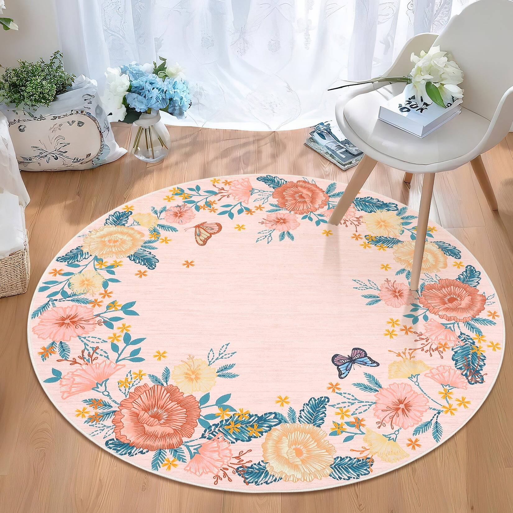 Homhougo 4x4 Floral Boho Rug, Washable, Soft, Non Slip Pink EDCJH-PHK ...
