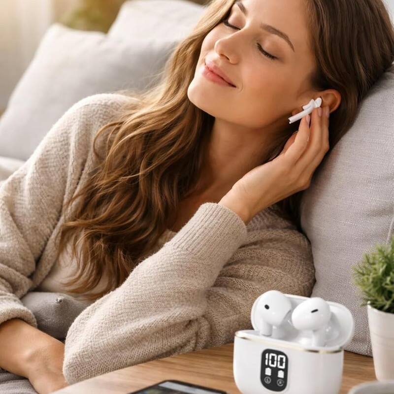 Back. RISOKEYS - Wireless Bluetooth Earbuds with Display Screen, Waterproof for Running/Gym - Hi-Fi Sound Comfort Fit for Men/Women,Black.