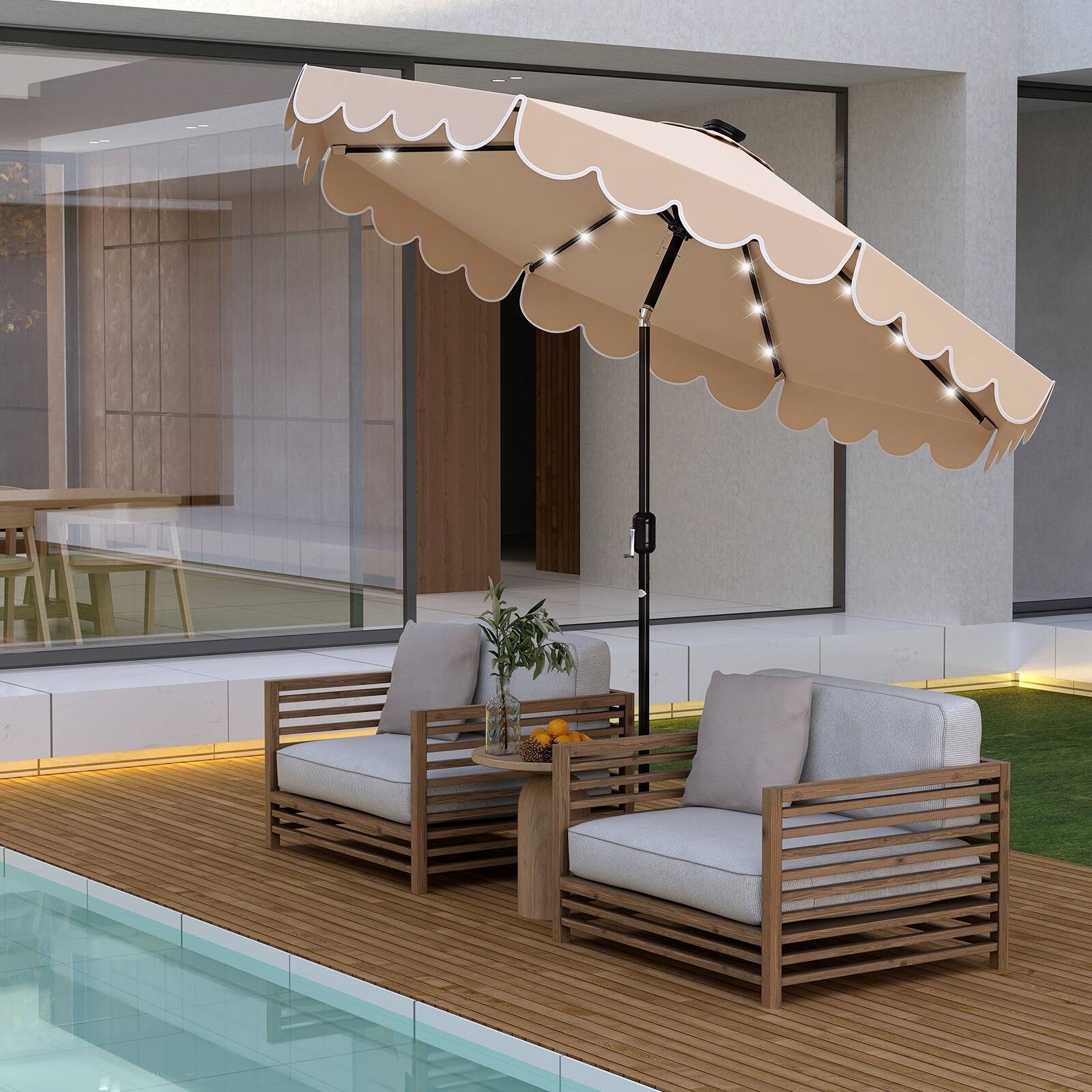 Alt View 4. Costway - Costway 9.3 FT Solar Patio Umbrella Outdoor Market Sunshade with 24 LED Lights Ruffles - Beige.