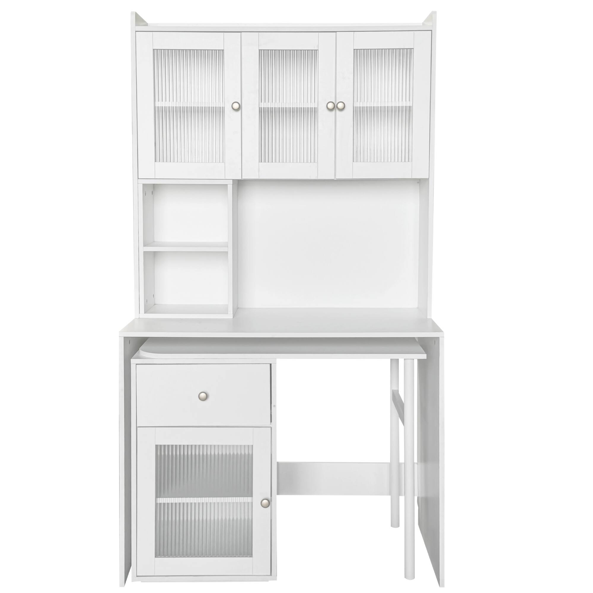 Alt View 5. Tiramisubest - Computer Desk with glass door for Home Office, Bookshelf & Hutch, Computer Desk with 90 Degree Rotating Desktop, White - White.