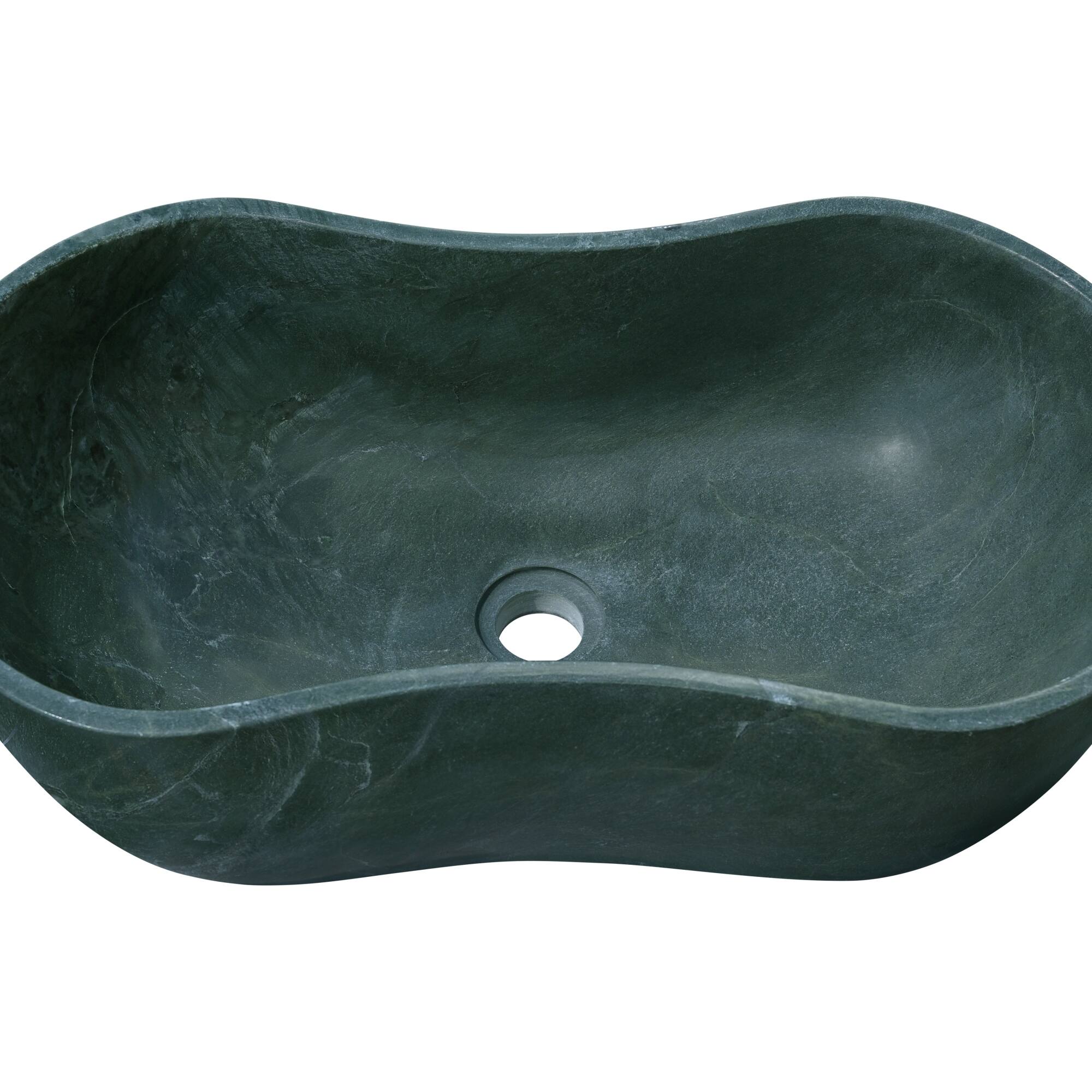 Alt View 4. ELEMENT ACE - Elegant Natural Marble Bathroom Vessel Sink with Polished Surface, Wavy Design for Modern Decor - Green.